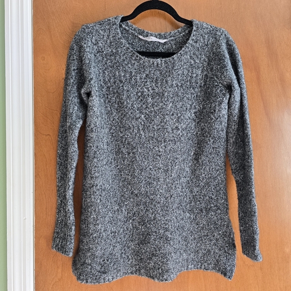 Athleta Sierra Crew Black/White Marled Wool Blend Knit Sweater Size Small - Picture 1 of 8